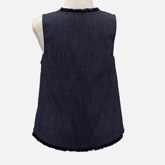 Elizabeth and James Fringed V Neck Sleeveless Cropped Top - Denim - NWOT - Small - Picture 3 of 6